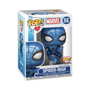 100% authentic Funko Pop! Marvel Spider-Man figure from Make A Wish series. Cute bobble-head design with blue details.