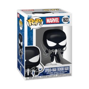 100% Authentic Funko POP! Marvel figure of Spider-Man in Venom design, showcasing intricate details and collectible packaging.