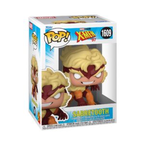 Authentic Funko Pop! Marvel: X-Men '97 Sabretooth figure, showcasing its iconic design and vibrant colors.