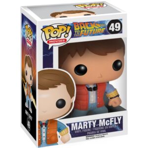 Authentic Funko POP figure of Marty McFly from Back to the Future, featuring detailed vinyl design in collectible packaging.