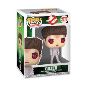 100% Genuine Funko Pop! Movies Gozer vinyl figure, features bright red eyes and glittery attire in classic box.