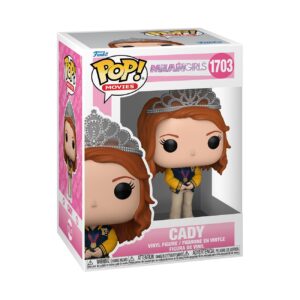 Cady Her Funko POP! figure from Mean Girls, featuring her wearing a tiara and varsity jacket. 100% authentic collectible.