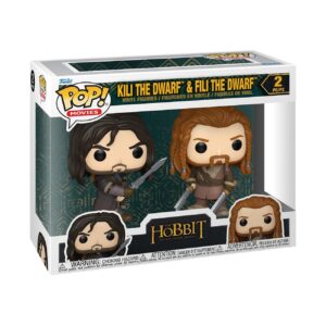 100% authentic Funko Pop! set featuring Kili and Fili from The Hobbit, showcasing detailed vinyl figures with swords.