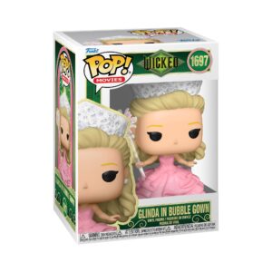 Authentic Funko POP! of Glinda from Wicked, featuring her in a pink bubble gown with signature crown, perfect for collectors.