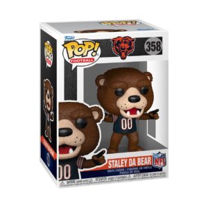 100% Genuine Funko Pop! NFL Mascots figure of Staley Da Bear, showcasing a cute bear in a Bears jersey.