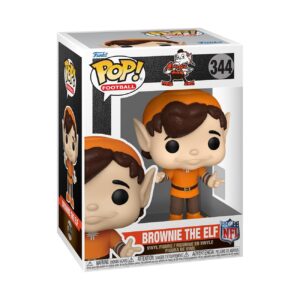 100% genuine Funko POP! NFL Browns mascot figure, Brownie the Elf, features vibrant colors and detailed design.