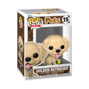 Authentic Funko POP! Pets Golden Retriever vinyl figure, featuring a cute pup with a tongue out and a ball.