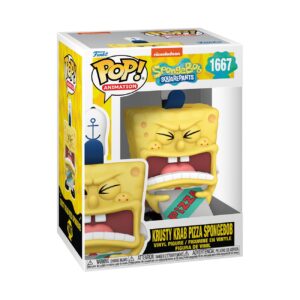 Authentic Funko POP! Plush Spongebob with pizza, featuring his iconic expression in a colorful box packaging.