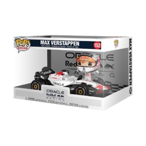 100% authentic Funko Pop! Ride of Max Verstappen in a Red Bull racing car, featuring detailed design and collectible box.