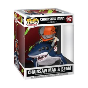 Authentic Funko POP! Rides featuring Chainsaw Man and Beam, detailed collectible in window box packaging.