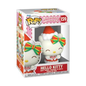 100% authentic Funko Pop! figure of Hello Kitty dressed in a festive Santa outfit with bows in a box.