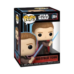 100% Genuine Funko Pop! Anakin Skywalker in box, wielding blue and red lightsabers. Authentic collectible for Star Wars fans.