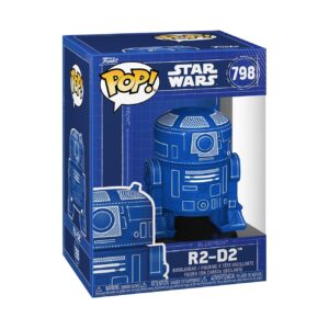100% genuine Funko Pop! Star Wars R2-D2 figure in blueprint design, perfect for collectors and fans.