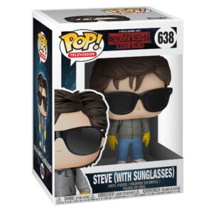 Authentic Funko POP! vinyl figure of Steve from Netflix's Stranger Things, wearing sunglasses and a distinctive outfit.