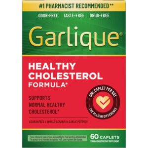 Garlique Garlic Extract: Authentic, odor-free supplement for healthy cholesterol. 60 caplets for daily wellness.