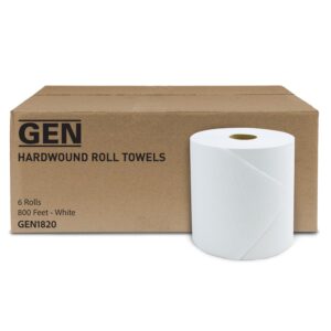 Premium imported GEN Hardwound Roll Towels, offering 800 feet of quality with six rolls. Available at Curat Cart.
