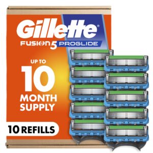 Authentic Gillette Fusion5 ProGlide Razor Refills, 10-pack, offering up to 10 months of smooth shaving performance.