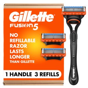 Gillette Fusion5 Razor for Men, a premium imported choice with 1 handle and 3 refills, available at Curat Cart.