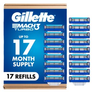 Gillette Mach3 Turbo Razor Blades, premium import with 17 refills for a smooth shave. Available at Curat Cart.