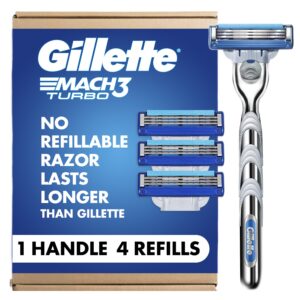 Authentic Gillette Mach3 Turbo Razors: 1 handle and 4 genuine refills for a longer-lasting shave experience.