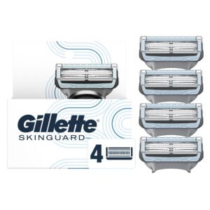 Authentic Gillette SkinGuard Razor Blades pack with four blades, designed for a smooth and comfortable shave.