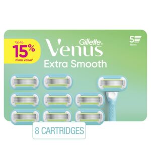 Experience the premium imported Gillette Venus Extra Smooth Razor Blades, featuring 8 cartridges for a smooth shave. Available at Curat Cart.