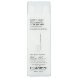 Experience Giovanni Smooth As Silk Conditioner, a premium import for damaged hair, available at Curat Cart. Nourish and revitalize today.