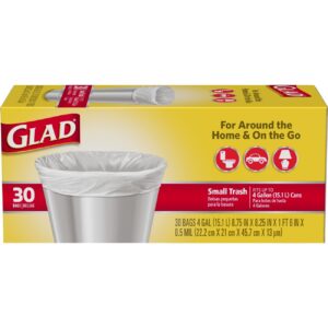 Premium imported Glad Trash Bags, ideal for small trash cans. Perfect for home and on-the-go use. Available at Curat Cart.
