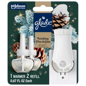 Discover the premium imported Glade PlugIns Starter Kit Air Freshener featuring Twinkling Pine & Cedar. Available at Curat Cart.