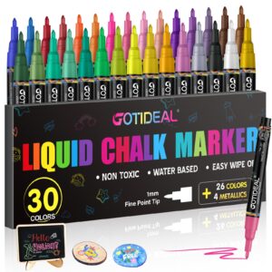 GOTIDEAL Fine Tip Liquid Chalk Markers, premium imported set with 30 vibrant colors, available at Curat Cart.