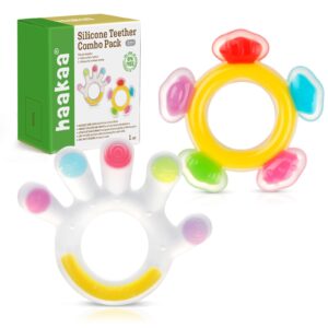 Premium imported Haakaa Silicone Teether Combo featuring vibrant colors, perfect for soothing teething infants. Available at Curat Cart.
