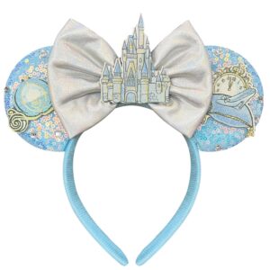 Premium imported Blue Sequin Mouse Ears Headband, featuring a charming bow and detailed embellishments, available at Curat Cart.