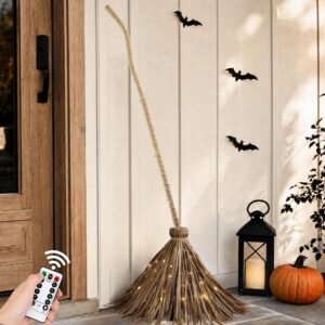 Illuminate your Halloween with the premium imported Light Up Witch Broom from Curat Cart, featuring remote-controlled lights and elegant design.
