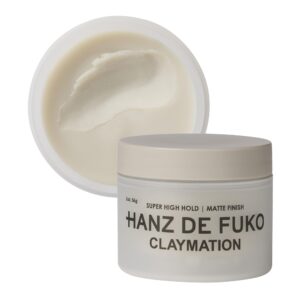 Authentic Hanz de Fuko Claymation hair styling clay offers super high hold and a matte finish for versatile hairstyles.