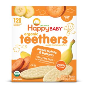Happy Baby Gentle Teethers Wafers in sweet potato and banana flavor, premium imported organic teething solution at Curat Cart.