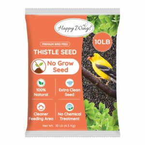 Premium imported Happy Wings Thistle Seed Bird Food, 100% natural, perfect for attracting birds. Available at Curat Cart.