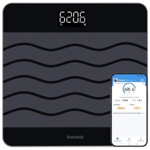 Homebuds Digital Weight Scale showcases premium imported design, featuring a clear display and mobile connectivity. Available at Curat Cart.