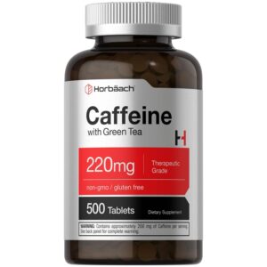 Horbäach Caffeine Pills with Green Tea offer premium imported quality, featuring 500 tablets with 220mg caffeine. Available at Curat Cart.