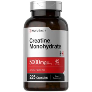 Horbäach Creatine Monohydrate, a premium import, offers 5000mg per serving in 225 capsules. Available at Curat Cart.