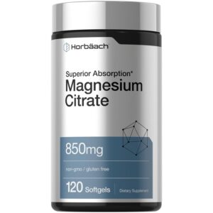 Horbäach Magnesium Citrate offers superior absorption in 850mg softgels, an international favorite available at Curat Cart.