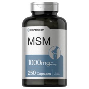 Horbäach MSM Supplement Capsules offer 1000mg per serving in a premium imported format, available at Curat Cart.