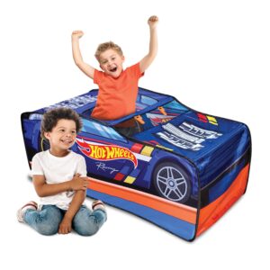 Hot Wheelsƒ?› Pop Up Play Tent, Playhouse for Boys, Race Car Tent with Connections for Hot Wheels Tracks, Indoor Playspace with Roll-Up Door & Roof Opening, Easy Setup, Folds Flat for Storage