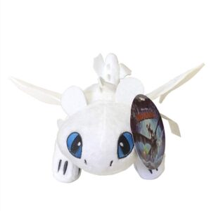 Authentic How to Train Your Dragon Light Fury plush toy, featuring soft fabric and vibrant blue eyes. Perfect for fans!