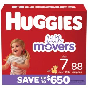 Huggies Little Movers size 7 diapers, 88 count, designed for toddlers over 41 lbs. Authentic quality for active kids.