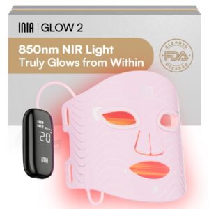 Experience authentic INIA Red Light Therapy Mask; 850nm NIR light for rejuvenation, FDA cleared for safety.