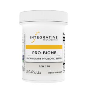 Integrative Therapeutics Pro-Biome Probiotic offers a premium imported proprietary blend of 50B CFU in 30 capsules. Available at Curat Cart.