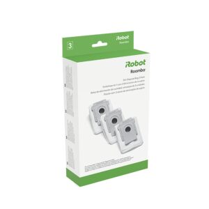Genuine iRobot replacement dirt disposal bags, pack of three for efficient cleaning and convenient disposal.