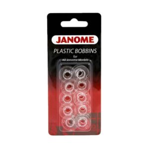 Premium imported Janome Plastic Bobbins for all Janome models, available at Curat Cart. Enhance your sewing experience today.