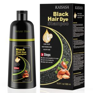 Authentic KAISASA Black Hair Dye Shampoo for healthy, shiny color. Easy 3-step application for vibrant results.