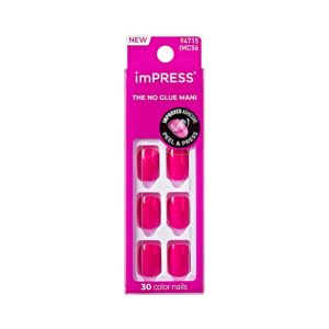 Premium imported Kiss Impress Press On Nails in vibrant pink, offering an easy no-glue application. Available at Curat Cart.